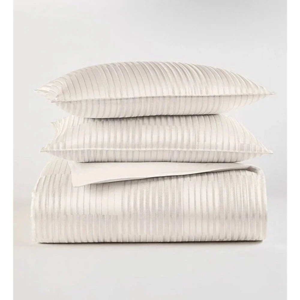 Hotel Collection Metallic Strie KING Duvet Cover & 2 King Shams Ivory / Gold
